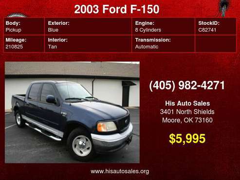 2003 Ford F-150 SuperCrew 139 XLT - - by dealer for sale in MOORE, OK