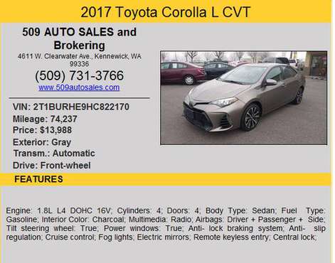 2017 TOYOTA COROLLA SE - cars & trucks - by dealer - vehicle... for sale in Kennewick, WA