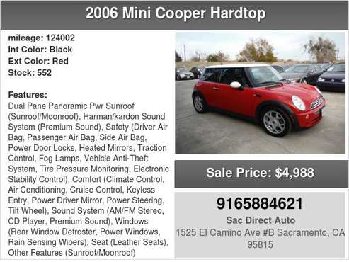 2006 MINI Cooper Hardtop 124K MILES WITH 22 SERVICE RECORDS - cars & for sale in Sacramento , CA