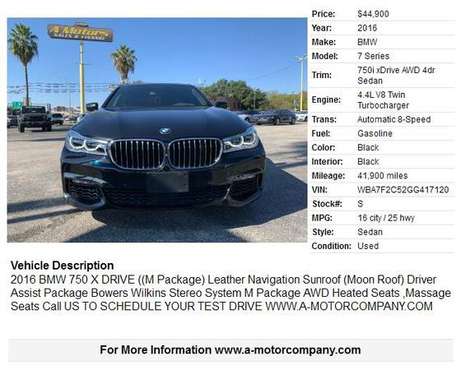 2016 BMW 7 SERIES 750I XDRIVE - cars & trucks - by dealer - vehicle... for sale in San Antonio, TX