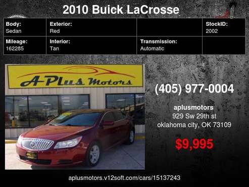 2010 Buick LaCrosse CX 4dr Sedan - - by dealer for sale in Oklahoma City, OK