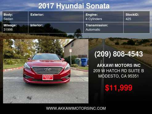 2017 Hyundai Sonata SE 2.4L - cars & trucks - by dealer - vehicle... for sale in Modesto, CA