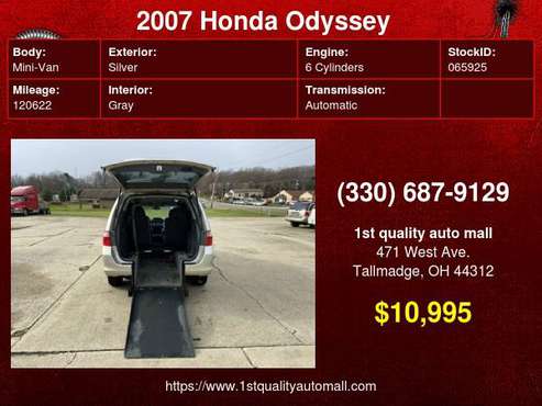 2007 Honda Odyssey HANDICAP WHEELCHAIR VAN CLEAN NO RUST w/ONLY 120K... for sale in Tallmadge, OH