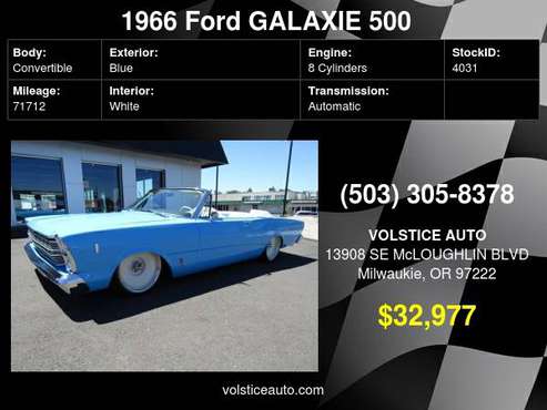 1966 FORD GALAXIE 500 CONVERTIBLE *SHOW QUALITY* RIDE TECH MOB STEEL... for sale in Milwaukie, OR