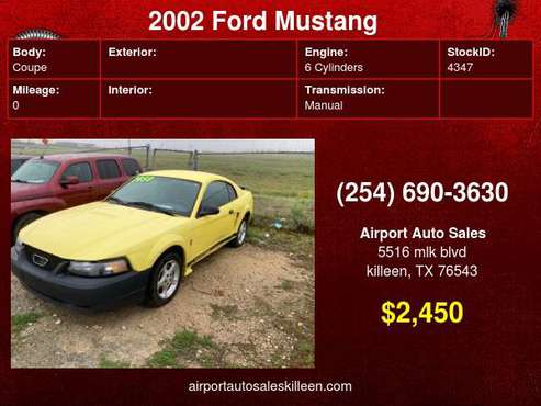 2002 Ford Mustang 2dr Cpe Standard - - by dealer for sale in Killeen, TX