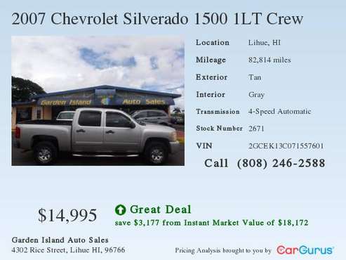 2007 CHEVROLET SILVERADO CREW CAB 4WD "New Arrival" 10/18 Low Mileage! for sale in Lihue, HI