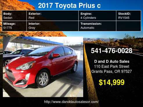 2017 Toyota Prius c Two D AND D AUTO - - by dealer for sale in Grants Pass, OR