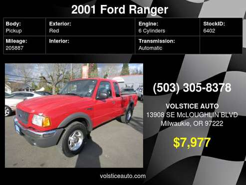 2001 Ford Ranger Supercab 3 0L XLT 4X4 RED AUTO CLEAN ! - cars & for sale in Milwaukie, OR