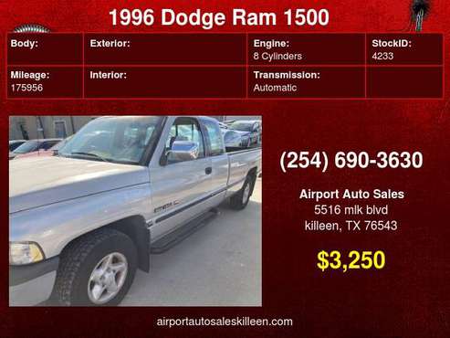1996 Dodge Ram 1500 Club Cab 139" WB - cars & trucks - by dealer -... for sale in Killeen, TX