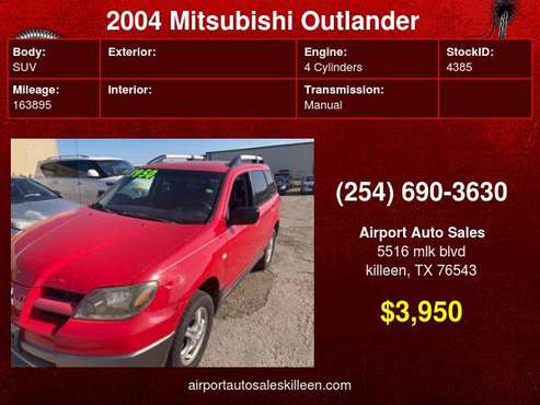 2004 Mitsubishi Outlander 4dr AWD LS - - by dealer for sale in Killeen, TX