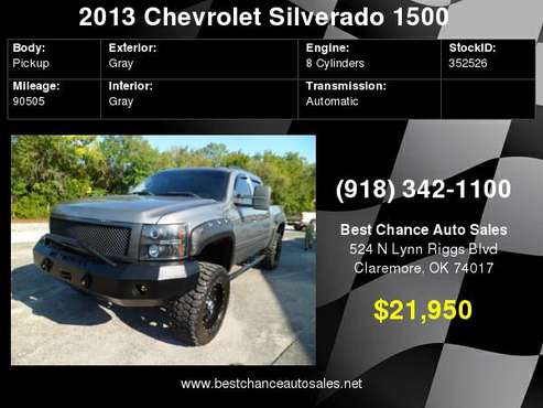 2013 Chevrolet 1500 Lifted 4WD Crew Cab LT Z71 for sale in Claremore, OK