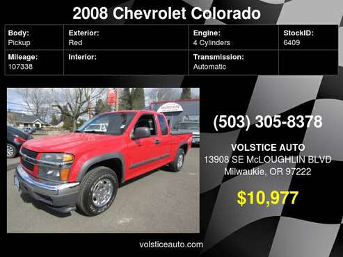 2008 Chevrolet Colorado 2WD Ext Cab LS BRIGHT RED 107K 1 OWNER ! for sale in Milwaukie, OR