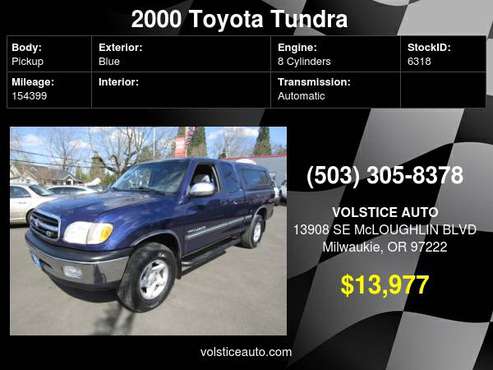 2000 Toyota Tundra Access Cab V8 Auto SR5 4X4 BLUE 2 OWNER CANOPY for sale in Milwaukie, OR