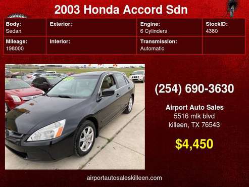 2003 Honda Accord Sdn EX Auto V6 w/Leather - - by for sale in Killeen, TX