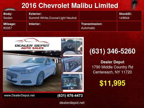 2016 Chevrolet Malibu Limited 4dr Sdn LT - cars & trucks - by dealer... for sale in Centereach, NY