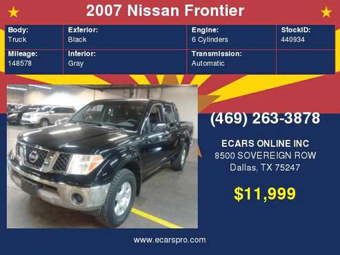2007 NISSAN FRONTIER CROWCAB V6 4WD Lowest Interest Rate for sale in Dallas, TX