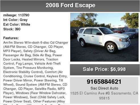 2008 Ford Escape XLT 4WD 113K MILES WITH 19 SERVICE RECORDS for sale in Sacramento , CA