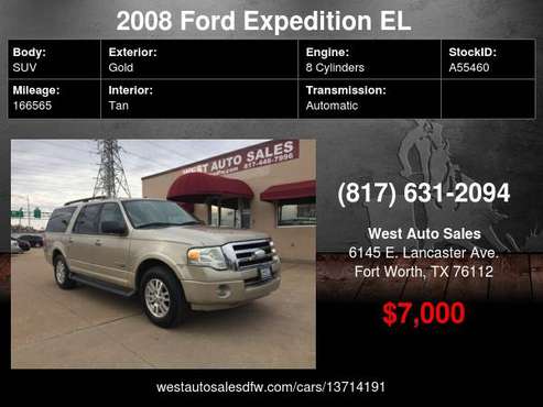 2008 Ford Expedition EL 2WD 4dr SSV /Sunroof/ 3rd row/7000 Cash...... for sale in Fort Worth, TX