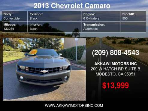 2013 Chevrolet Camaro 2dr Conv LT w/2LT - cars & trucks - by dealer... for sale in Modesto, NV