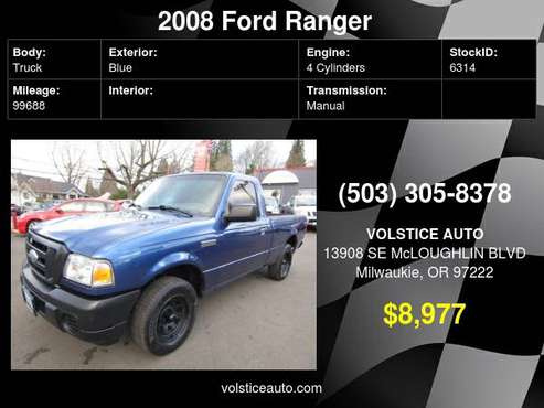 2008 Ford Ranger 2WD Reg Cab XL MANUAL BLUE 99K MILES LOOKS NEW ! for sale in Milwaukie, OR