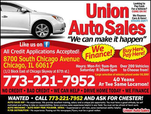 Union Auto Sales Chicago We Finance Buy Here Pay Here Cars & Vans -... for sale in Chicago, IL
