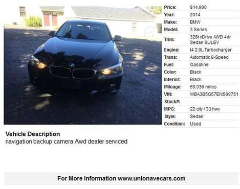 2014 BMW 328 XDRIVE 59K MILES NAV. 1OWNER for sale in Hazlet, NJ