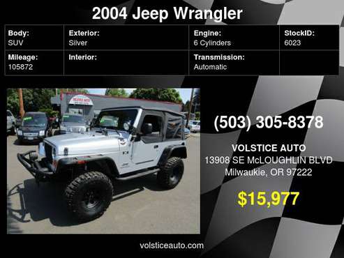 2004 Jeep Wrangler 2dr X *SILVER* LIFTED*BUMPERS*WHEELED UP* - cars... for sale in Milwaukie, OR