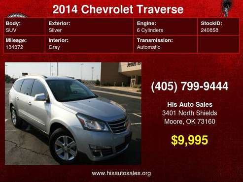 2014 Chevrolet Traverse FWD 4dr LT w/2LT - cars & trucks - by dealer... for sale in MOORE, OK