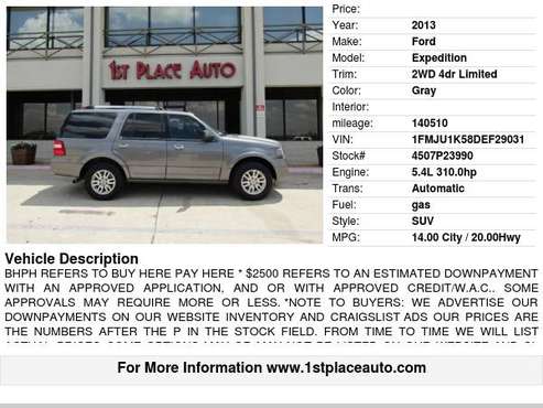 2013 Ford Expedition 2WD 4dr Limited - cars & trucks - by dealer -... for sale in Watauga (N. Fort Worth), TX