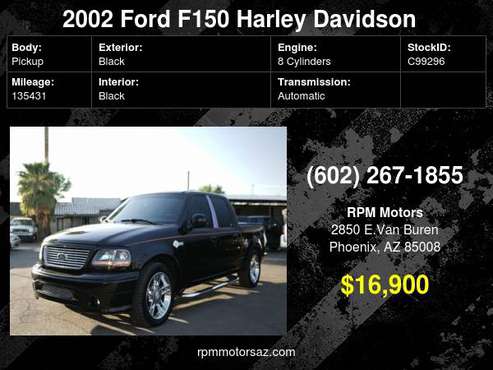 2002 Ford F-150 Harley Davidson Supercharged - cars & trucks - by... for sale in Phoenix, AZ