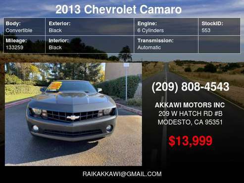 2013 Chevrolet Camaro 2dr Conv LT w/2LT - cars & trucks - by dealer... for sale in Modesto, CA