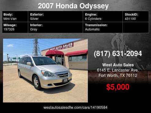 2007 Honda Odyssey 5dr Wgn EX-L Leather/Sunroof 3rd row seating 5000 for sale in Fort Worth, TX