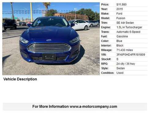 2015 FORD FUSION SE - cars & trucks - by dealer - vehicle automotive... for sale in San Antonio, TX