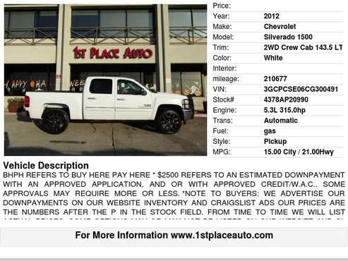 2012 Chevrolet Silverado 1500 2WD Crew Cab 143.5" LT - cars & trucks... for sale in Watauga (N. Fort Worth), TX