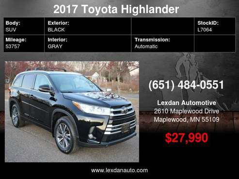 2017 Toyota Highlander XLE V6 AWD with - cars & trucks - by dealer -... for sale in Maplewood, MN