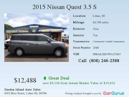 2015 NISSAN QUEST New OFF ISLAND Arrival One Owner SOLD! for sale in Lihue, HI