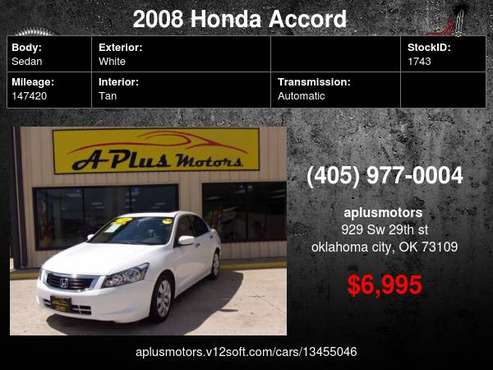 2008 Honda Accord LX 4dr Sedan 5A - - by dealer for sale in Oklahoma City, OK