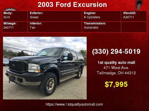 2003 FORD EXCURSION LIMITED DIESEL 7.3 POWERSTROKE 4X4 LOADED DVD... for sale in Tallmadge, OH
