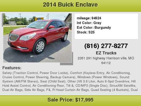 2014 BUICK ENCLAVE 4X4 LOADED 3RD ROW Awesome Rates for sale in Harrisonville, MO