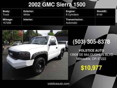 2002 GMC Sierra 1500 Reg Cab 4x4 WHITE Lifted Bumpers WOW ! for sale in Milwaukie, OR