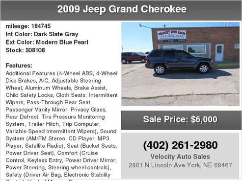 2009 Jeep Grand Cherokee 4WD 4dr Laredo for sale in York, NE