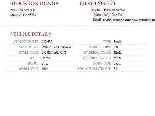 2019 Honda Civic LX SKU:25293U Honda Civic LX - cars & trucks - by... for sale in Stockton, CA