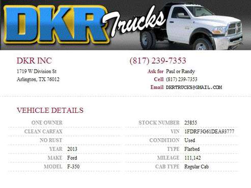 2013 Ford F-350 Reg Cab DRW V8 Service Contractor Flatbed Work Truck for sale in Arlington, TX
