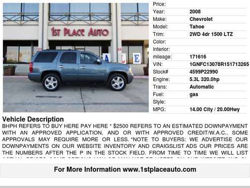 2008 Chevrolet Tahoe 2WD 4dr 1500 LTZ - cars & trucks - by dealer -... for sale in Watauga (N. Fort Worth), TX