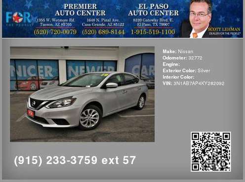 2019 Nissan Sentra - Payments AS LOW $299 a month 100% APPROVED... for sale in El Paso, TX