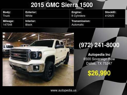 2015 GMC Sierra 1500 SLT CREW CAB No DL is Okay - cars & trucks - by... for sale in Dallas, TX