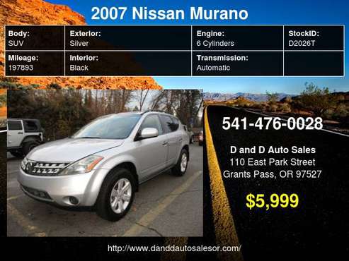 2007 Nissan Murano AWD 4dr SL D AND D AUTO - cars & trucks - by... for sale in Grants Pass, OR