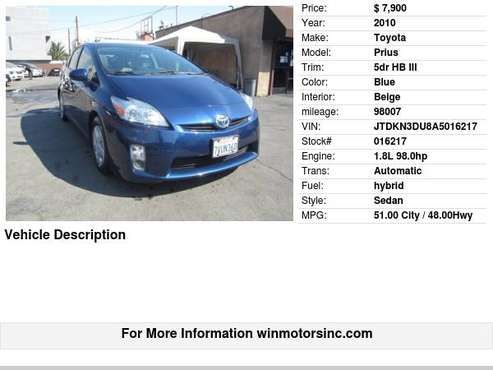 2010 Toyota Prius 5dr HB III - cars & trucks - by dealer - vehicle... for sale in Los Angeles, CA