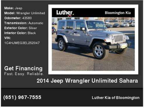2014 Jeep Wrangler Unlimited Sahara - cars & trucks - by dealer -... for sale in Bloomington, MN