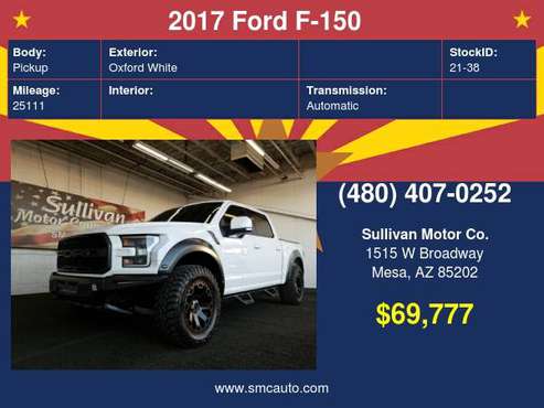 2017 Ford F-150 Raptor - cars & trucks - by dealer - vehicle... for sale in Mesa, AZ